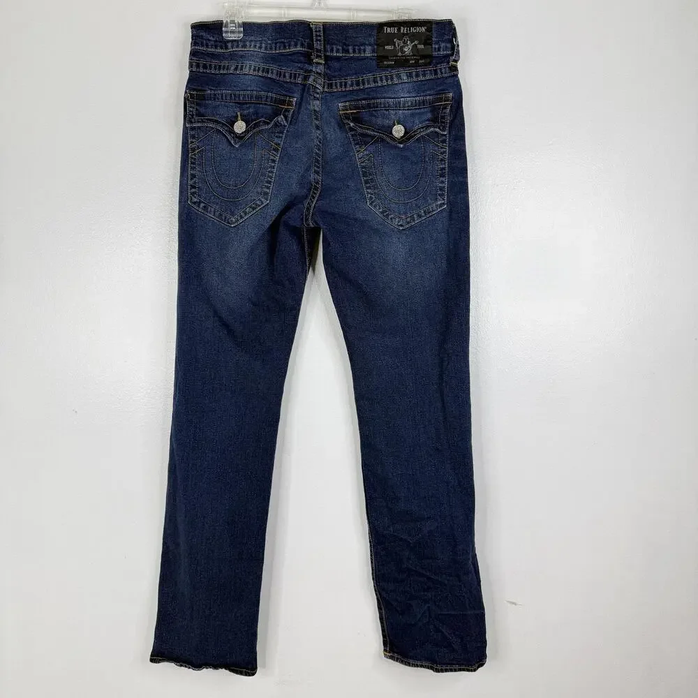 True Religion Ricky Jeans Mens 34x32 Blue Med Wash Relaxed Straight Denim